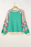 Plaid Floral Patchwork Long Sleeve Sweatshirt (S-4X): Green / Missy