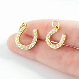 18K Gold PVD Stainless Steel Pearl Beaded Horseshoe Charm: Gold / 15mm