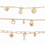 18K Gold PVD Stainless Steel Heart Key Charm: Stainless