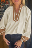 Jet Stream Colorblock Contrast V-neck Long Sleeve Blouse