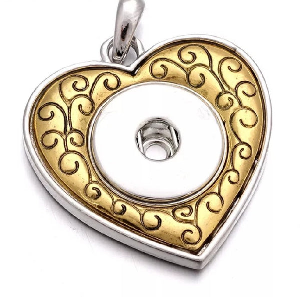 Gold aand Silver Heart Snap Necklace with 18 inch nickel free chain 18mm