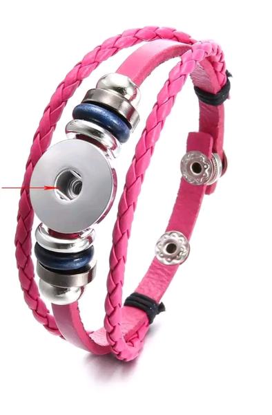 Pink Leather Simple Snap Bracelet 18mm