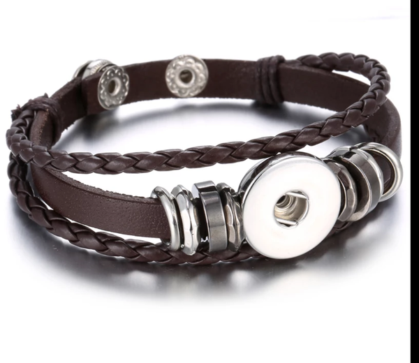 Brown Leather Simple Snap Bracelet 18mm