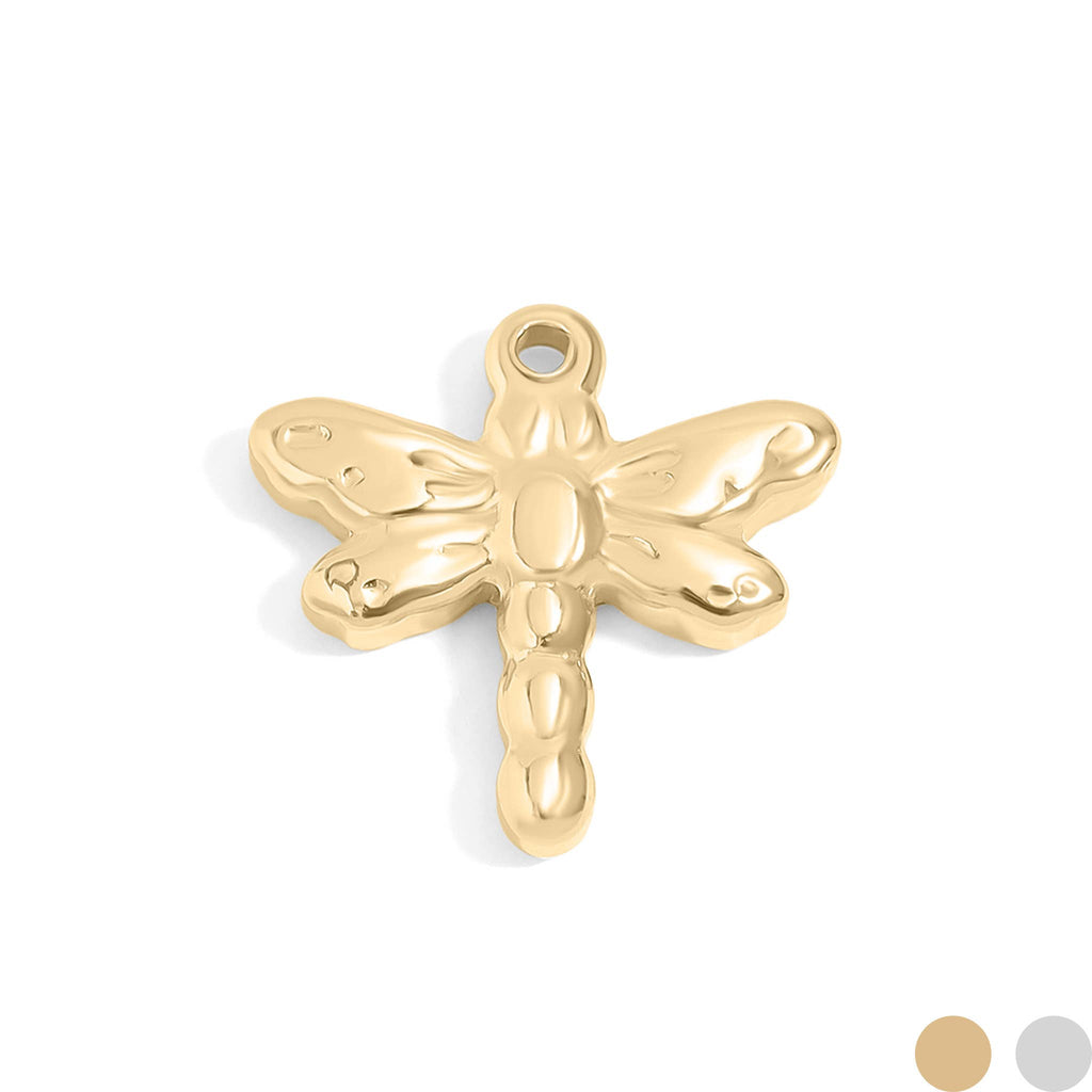 18K Gold PVD Stainless Steel Dragonfly Charm: Stainless