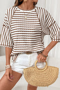 Brown Stripe Textured Knit Top