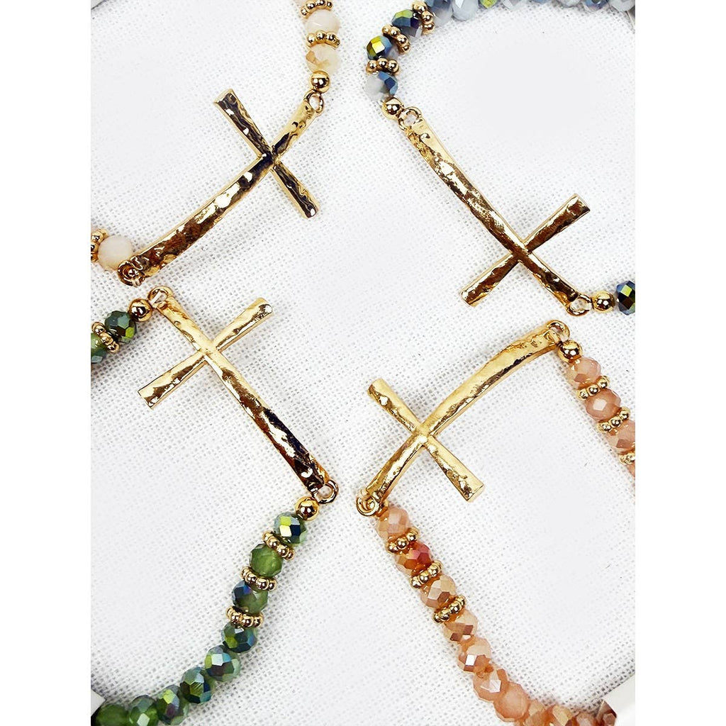 Hammered Cross Bead Stretch Bracelet: MIX COLOR / ONE(12)
