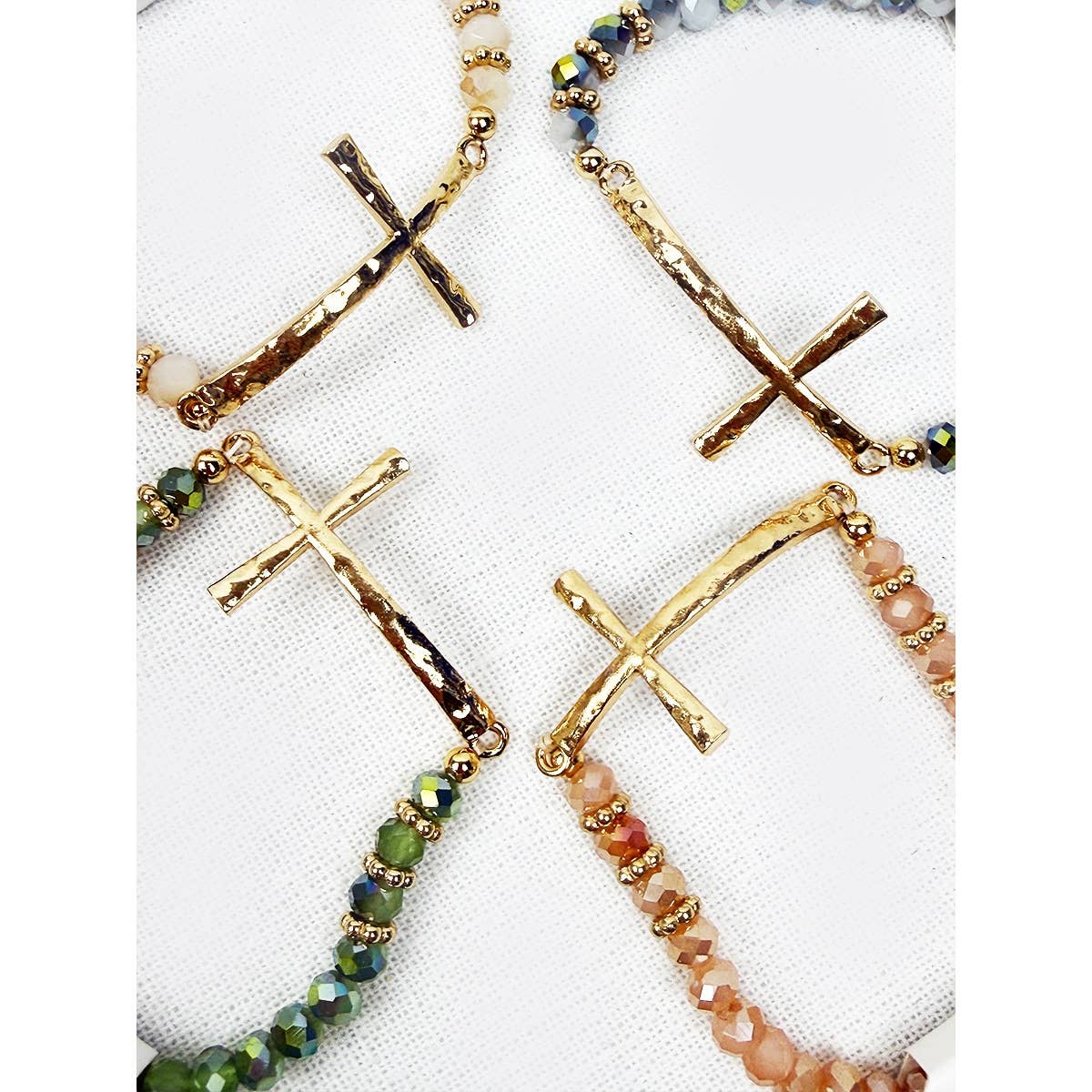 Hammered Cross Bead Stretch Bracelet: MIX COLOR / ONE(12)
