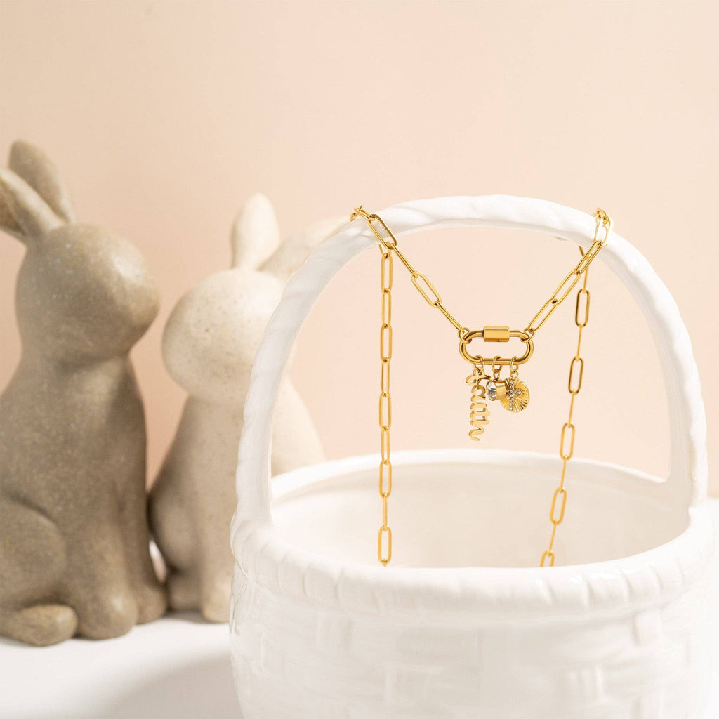 18K Gold PVD Paperclip Carabiner Necklace: Gold / 18+2"