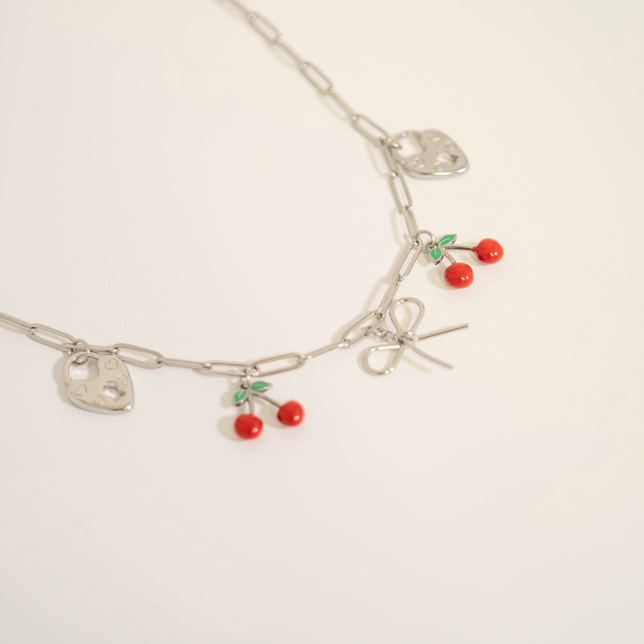 18K Gold PVD Stainless Steel Red Cherry Fruit Charm: Gold