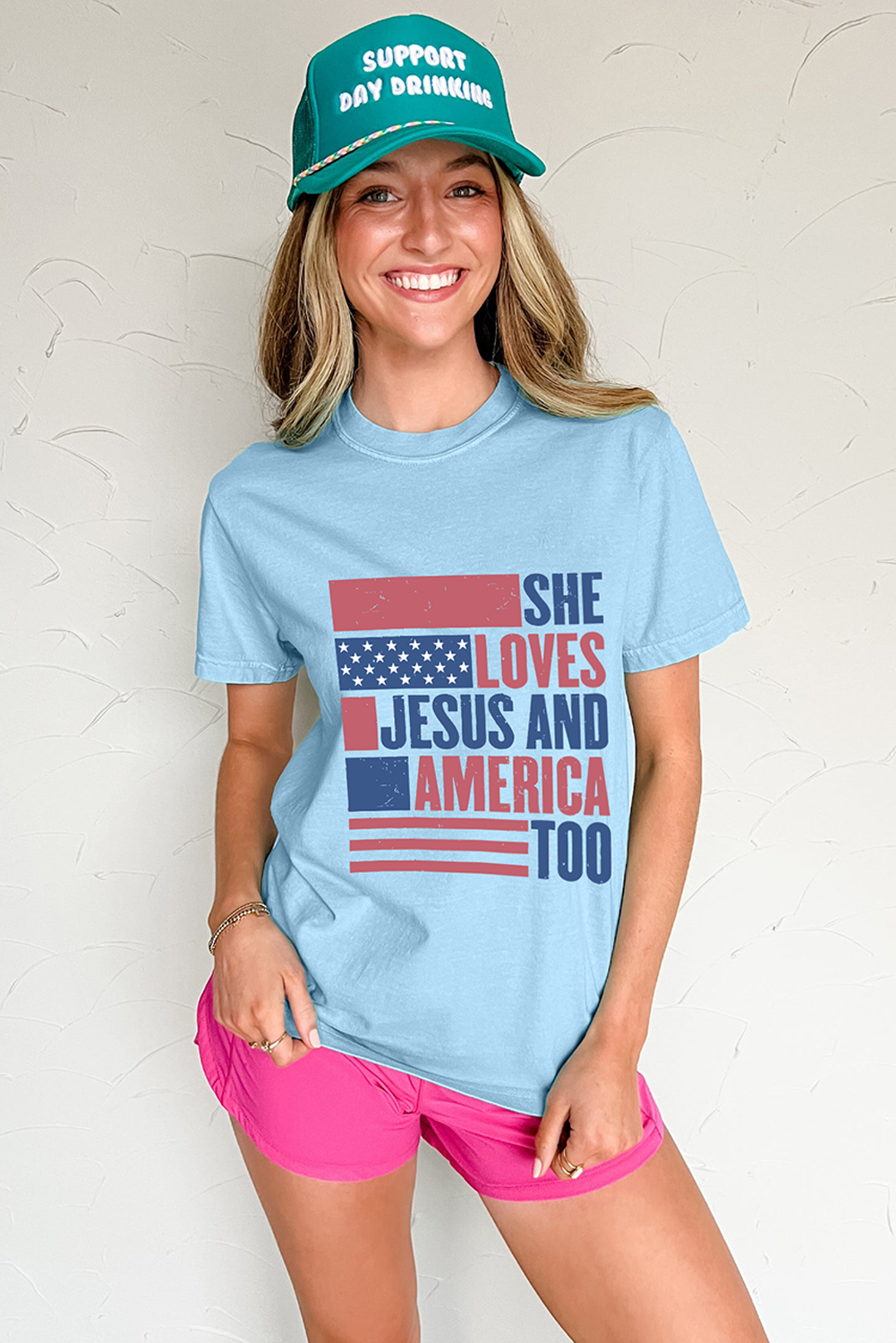 Light Blue AMERICA Patriotic T Shirt