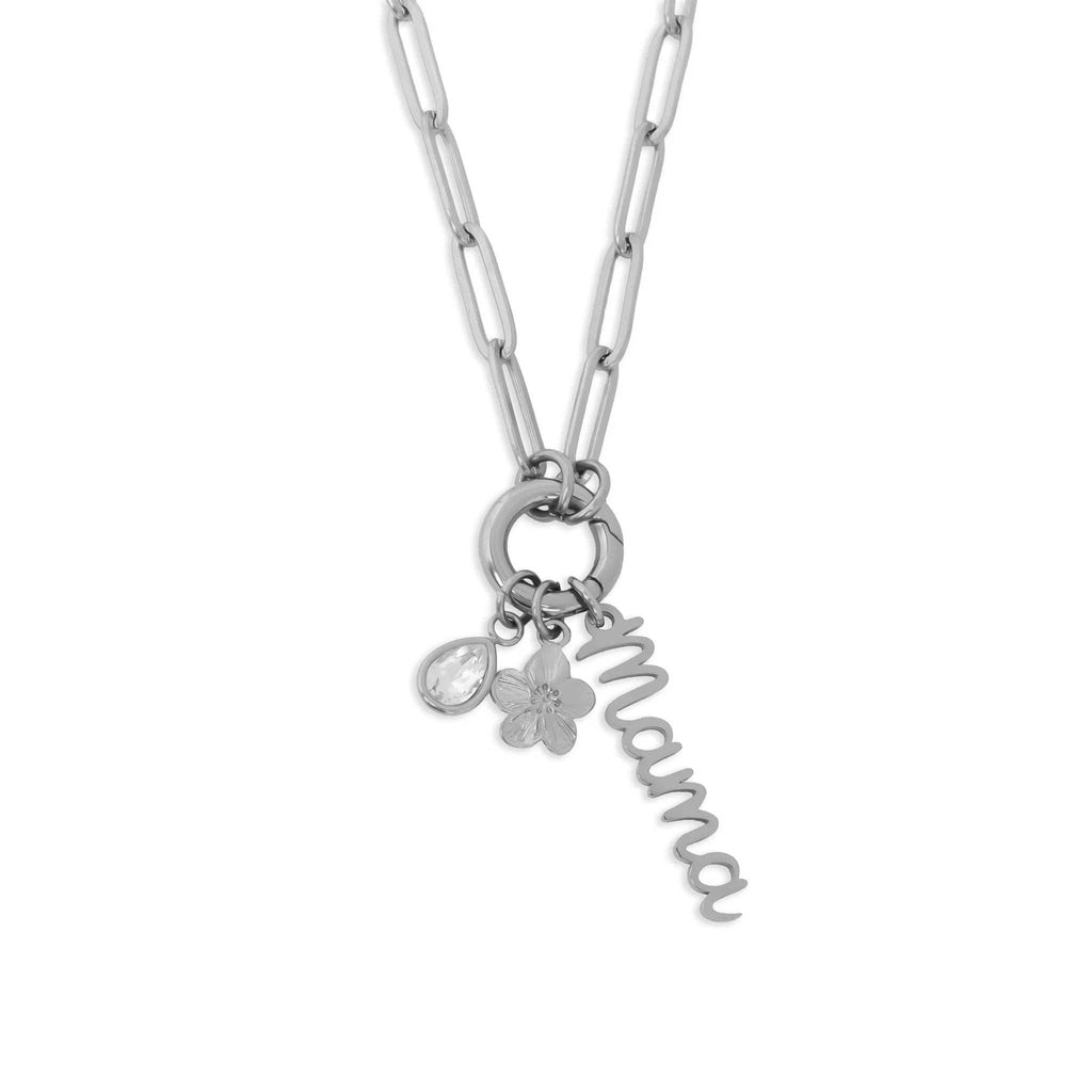 18K Gold Stainless Steel Mama Charm Holder Necklace Gift Set: Stainless