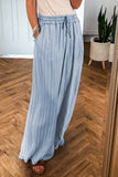 Sky Blue Stripe Chambray Wide Leg Tied Elastic Waist Trousers