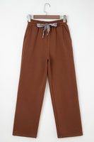 Coffee Leopard Drawstring Winter Fleece Pants