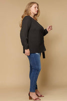 Pleione Plus Size Self-Tie Wrap Front Blouse: Royal Blue / 3X