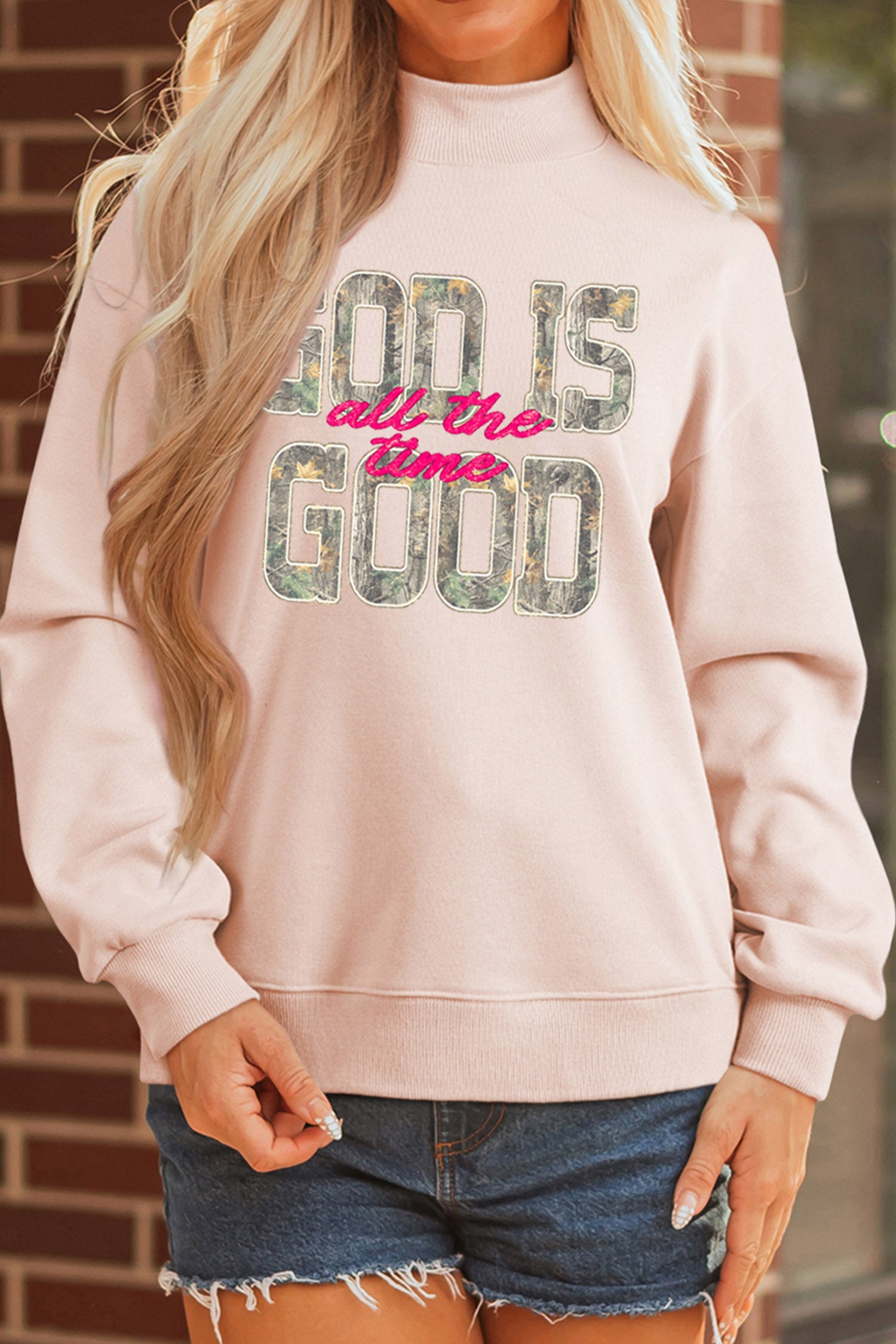Camo Print Graphic Mock Neck Sweatshirt