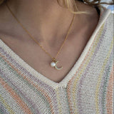 18K Gold PVD Stainless Steel Pearl Beaded Moon Charm: Gold / 15mm