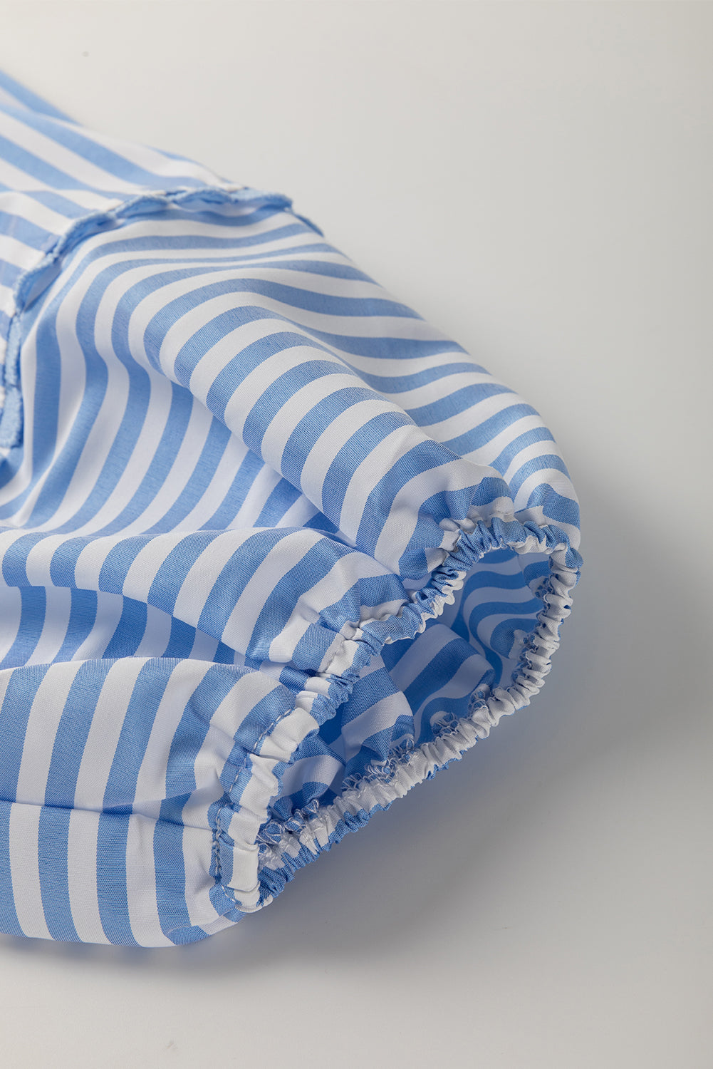 Blue Striped Ric Rac Trim Collared V Neck Blouse