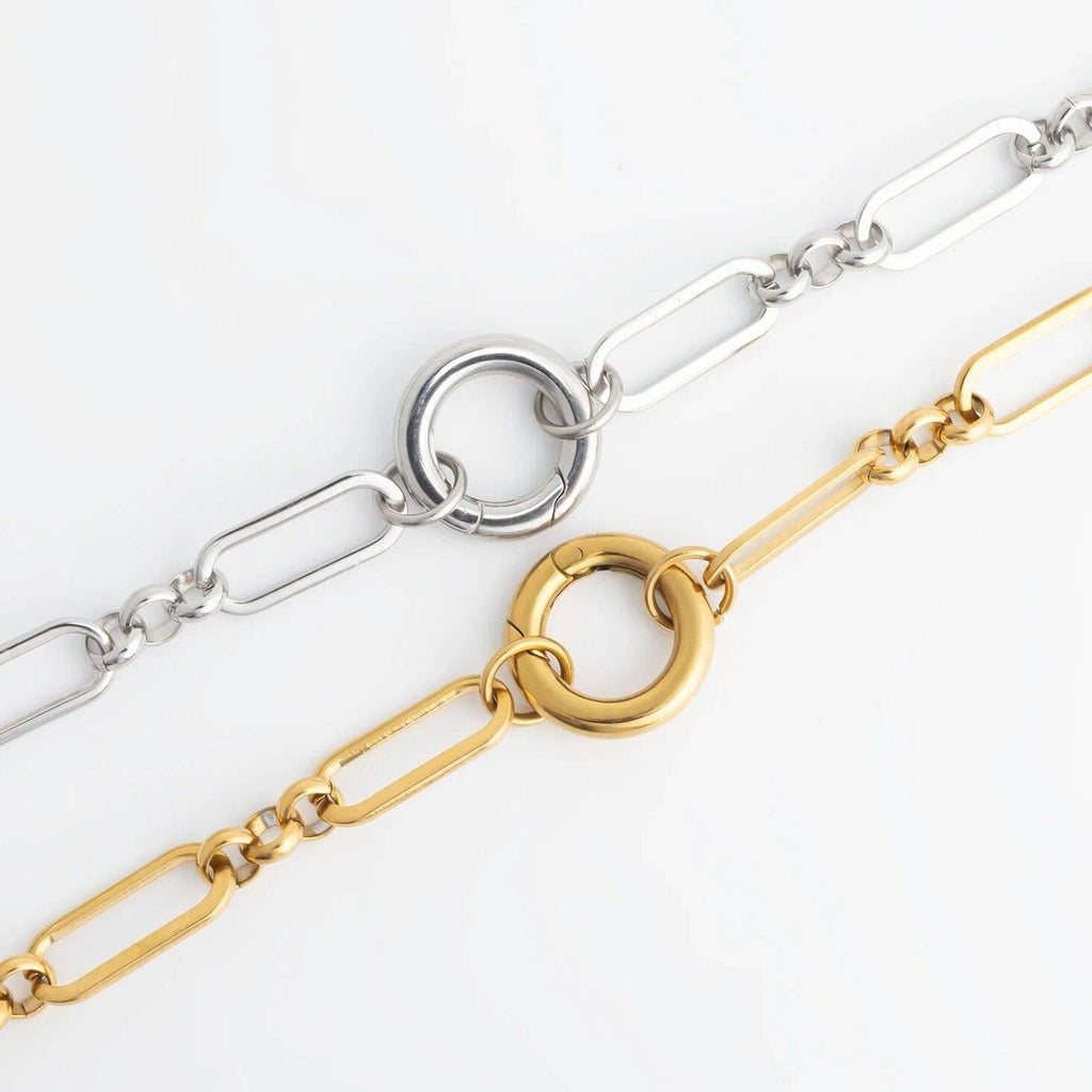 18K Gold PVD Stainless Steel Long Paperclip Charm Necklace: Gold