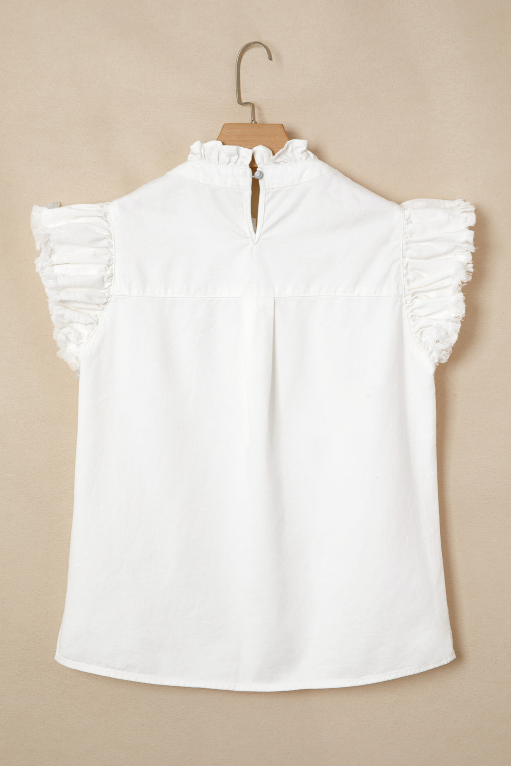 White Frilled Collar Flutter Sleeve Top
