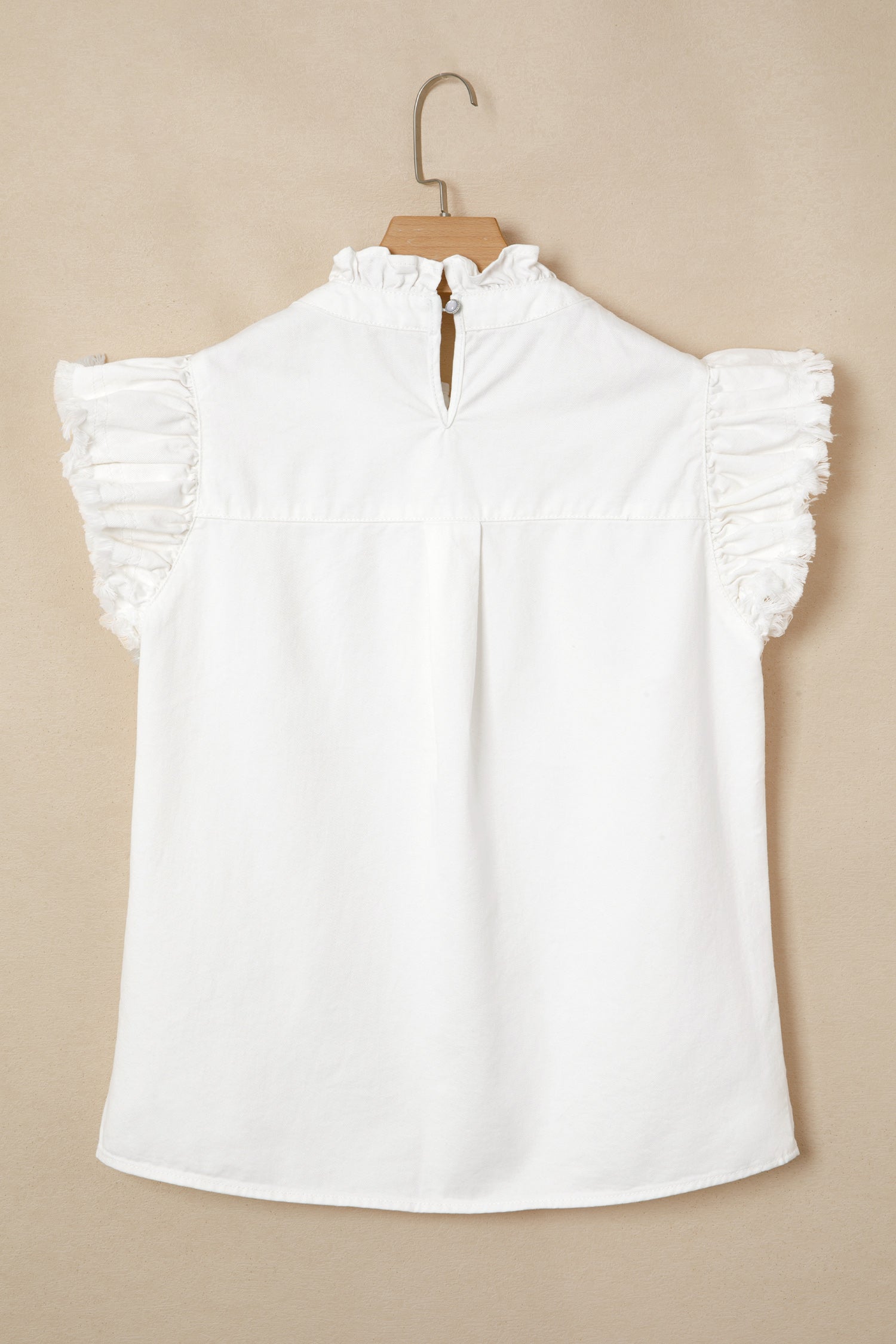 White Frilled Collar Flutter Sleeve Top