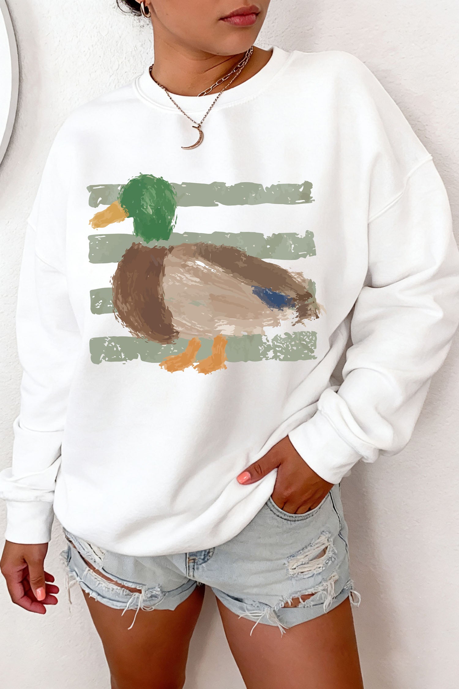 White Western Duck Graphic Sweatshirt