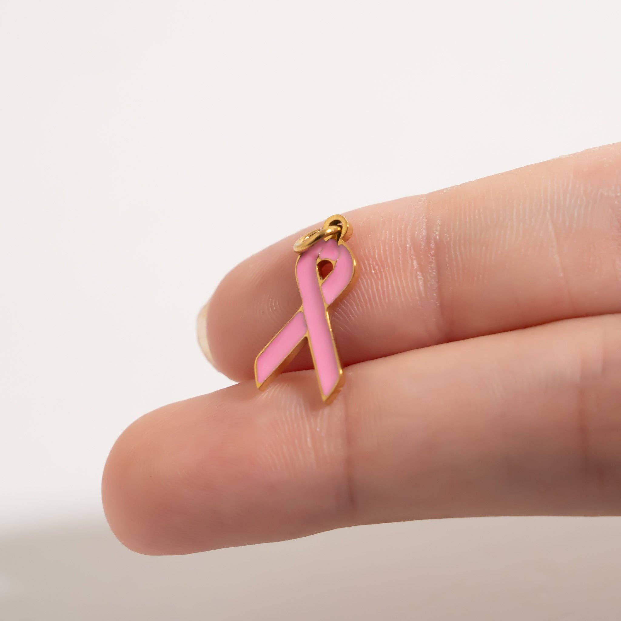 Breast Cancer Awareness Pink Ribbon Charm: Gold