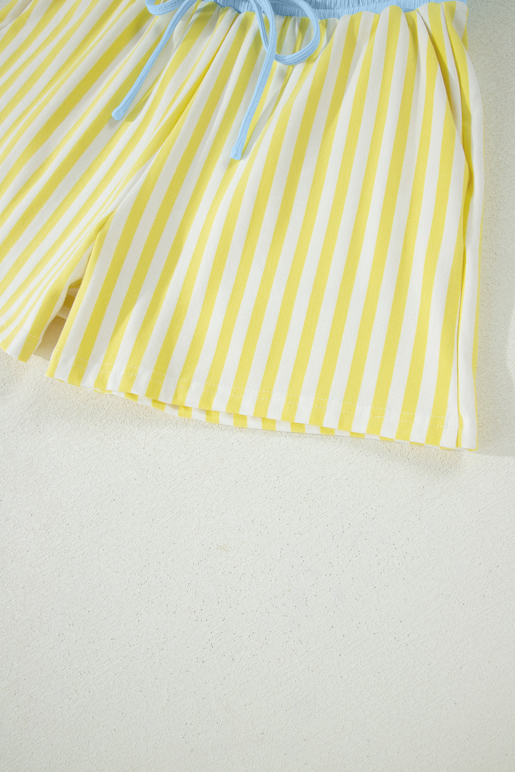 Pink Stripe Colorblock Tee Drawstring Elastic Waist Short Set