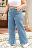 Dusk Blue Patched Pocket Textured Wide Leg Jeans