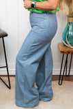 Dusk Blue Patched Pocket Textured Wide Leg Jeans