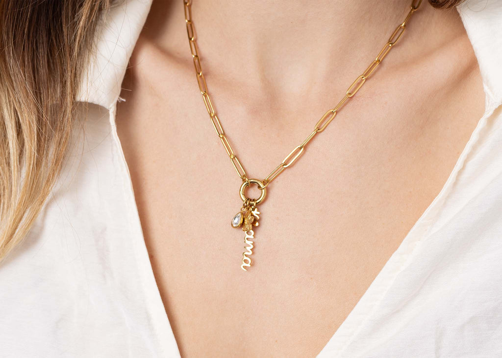 18K Gold Stainless Steel Mama Charm Holder Necklace Gift Set: Stainless