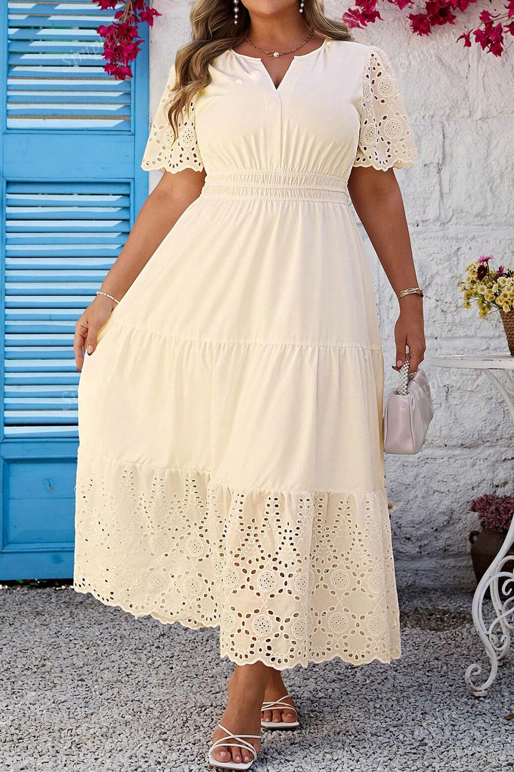 Apricot Lacy Embroidery Maxi Dress