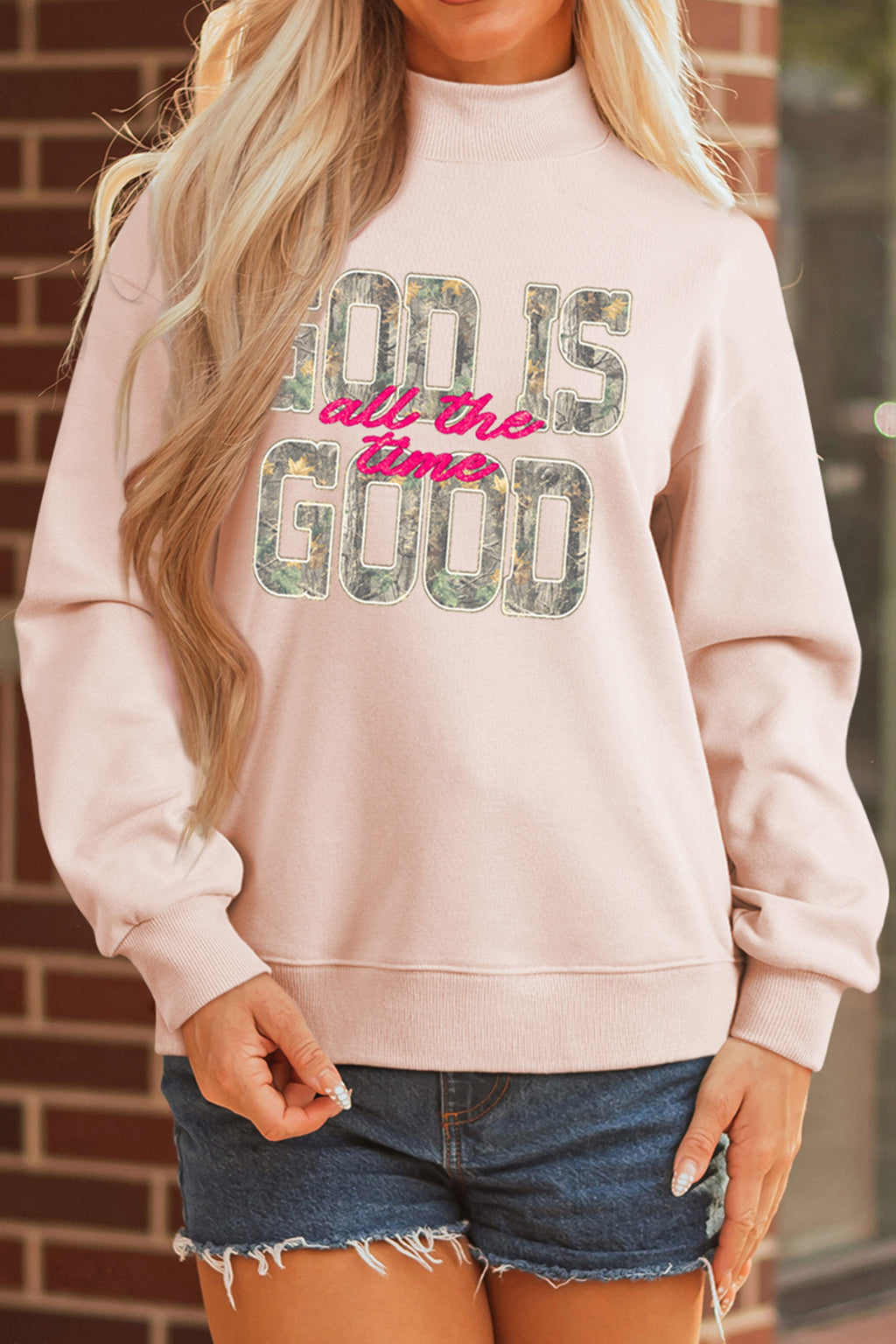 Camo Print Graphic Mock Neck Sweatshirt