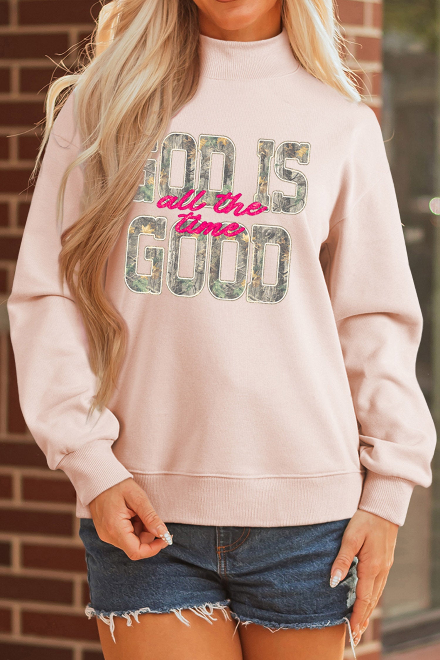 Camo Print Graphic Mock Neck Sweatshirt