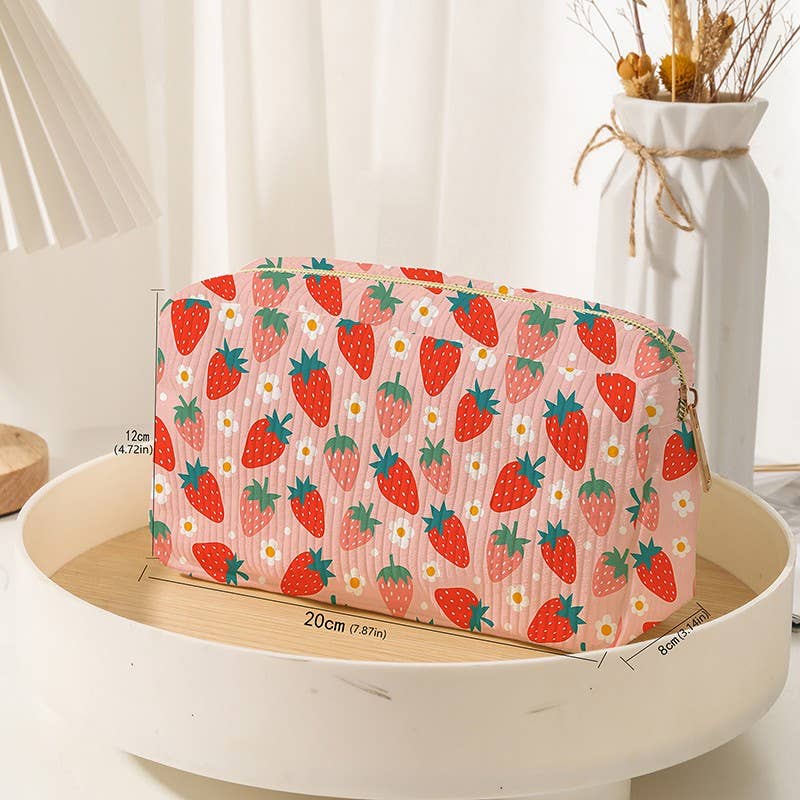 STRAWBERRY WESTERN BOW MAKEUP COSMETIC POUCH BAG | 40P544: RED STRAWBERRY