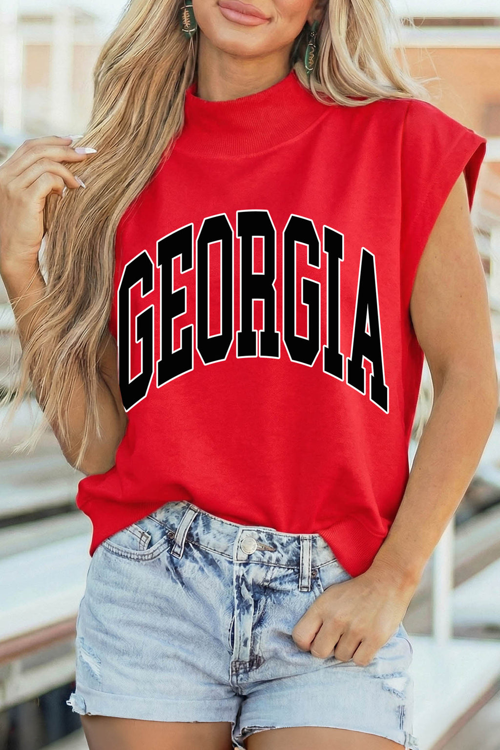 GEORGIA Letter Game Day High Neck Short Sleeve Top