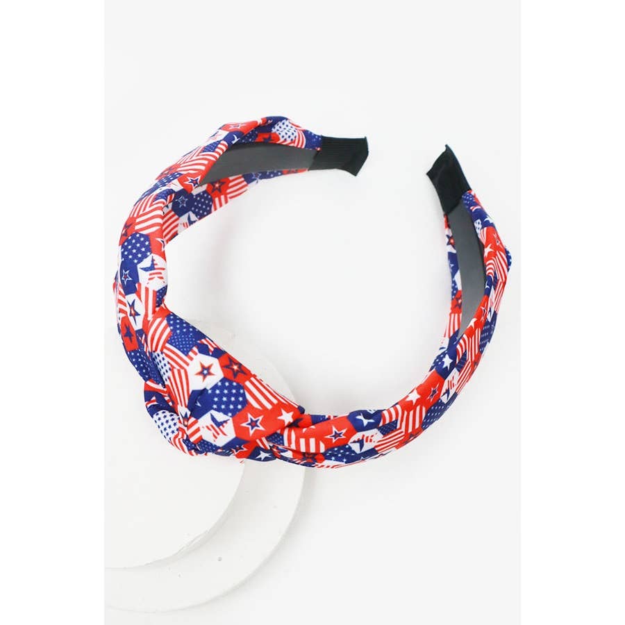 USA Flag American Patriotic Twisted  Headband: MIX COLOR / ONE(12)