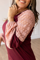 Berry Blush Lace Fusion Top: Pink
