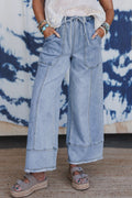 Beau Blue Drawstring Raw Hem Wide Leg Jeans