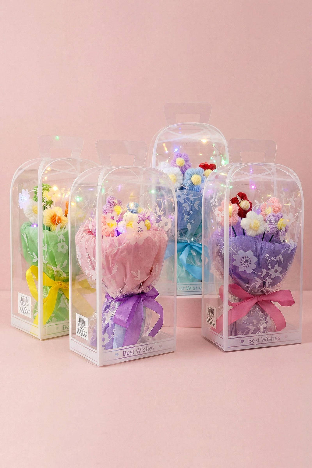 Floral Crochet LED Bouquet Gift Box - 4 pcs: ASSORTED / ONE SIZE