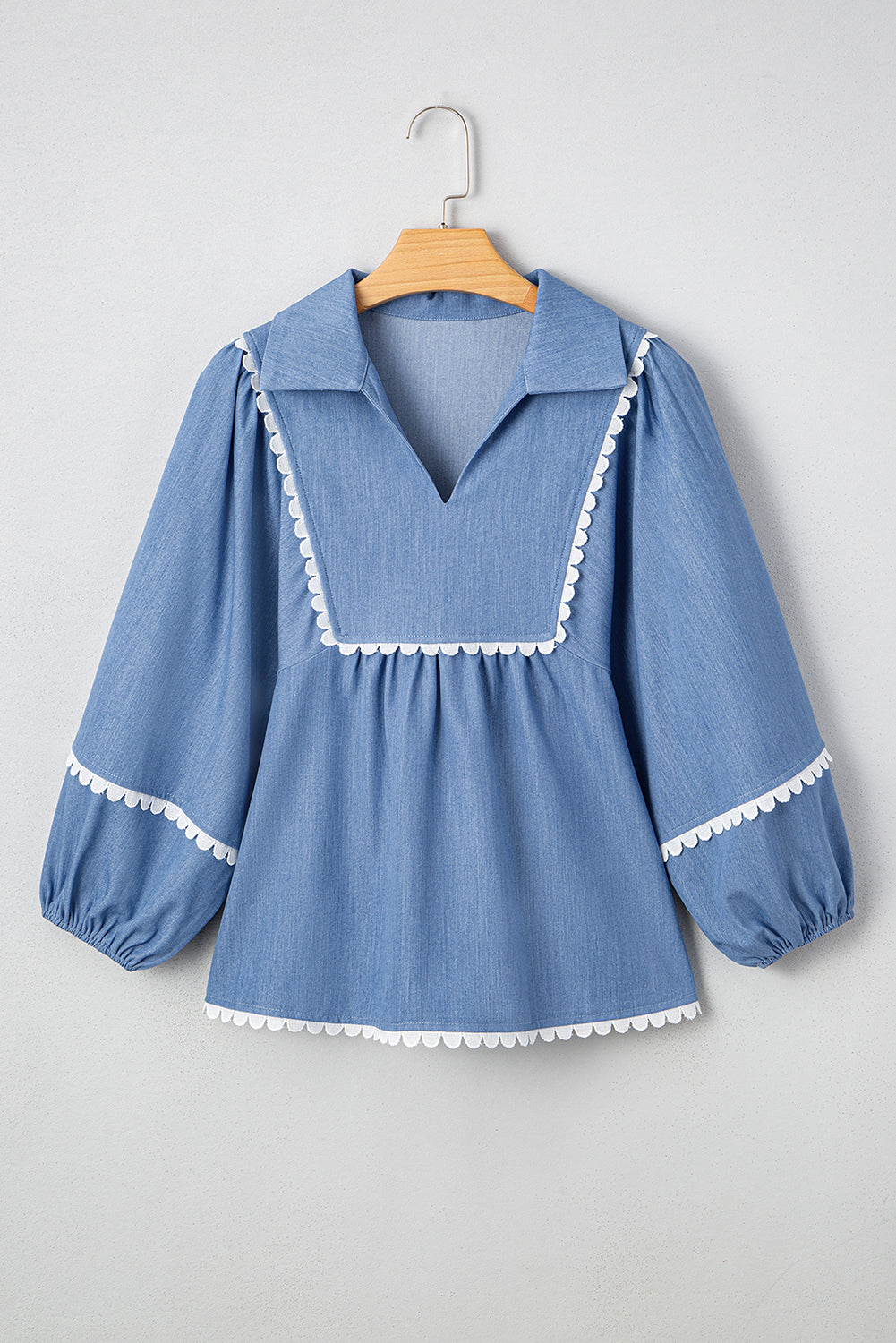 Dusk Blue Scallop Babydoll Blouse