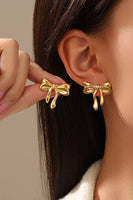 18K STAINLESS STEEL TARNISH FREE BOW STUD EARRINGS | 40E329: GOLD