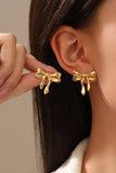 18K STAINLESS STEEL TARNISH FREE BOW STUD EARRINGS | 40E329: GOLD