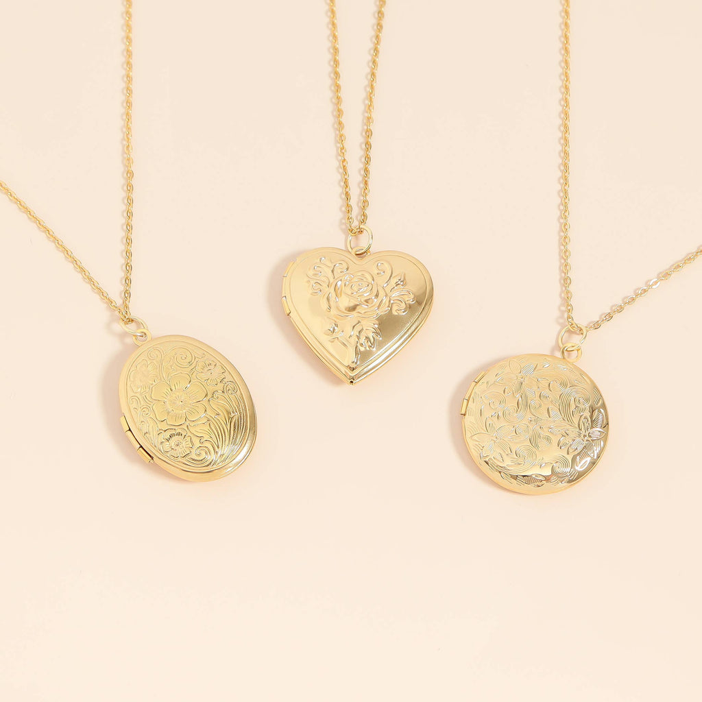 18K Gold PVD Stainless Steel Rose Heart Locket: Gold