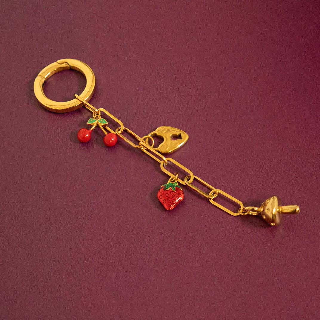 18K Gold PVD Stainless Steel Strawberry Fruit Charm: Gold
