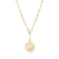 18K Gold PVD Stainless Steel Sunburst Medallion CZ Paperclip Necklace / CHN9967: Gold