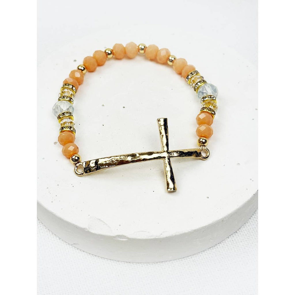 Hammered Cross Bead Stretch Bracelet: MIX COLOR / ONE(12)