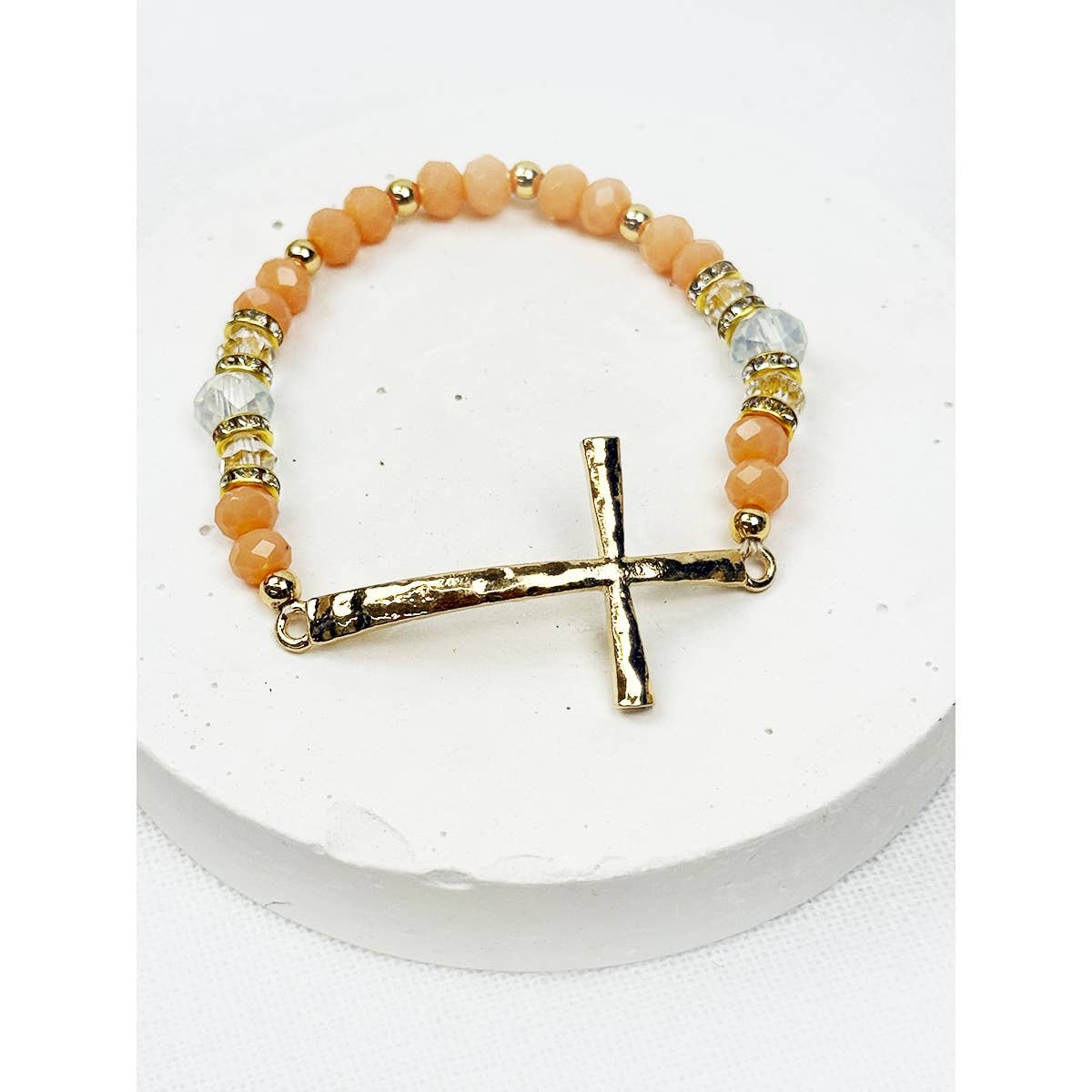 Hammered Cross Bead Stretch Bracelet: MIX COLOR / ONE(12)