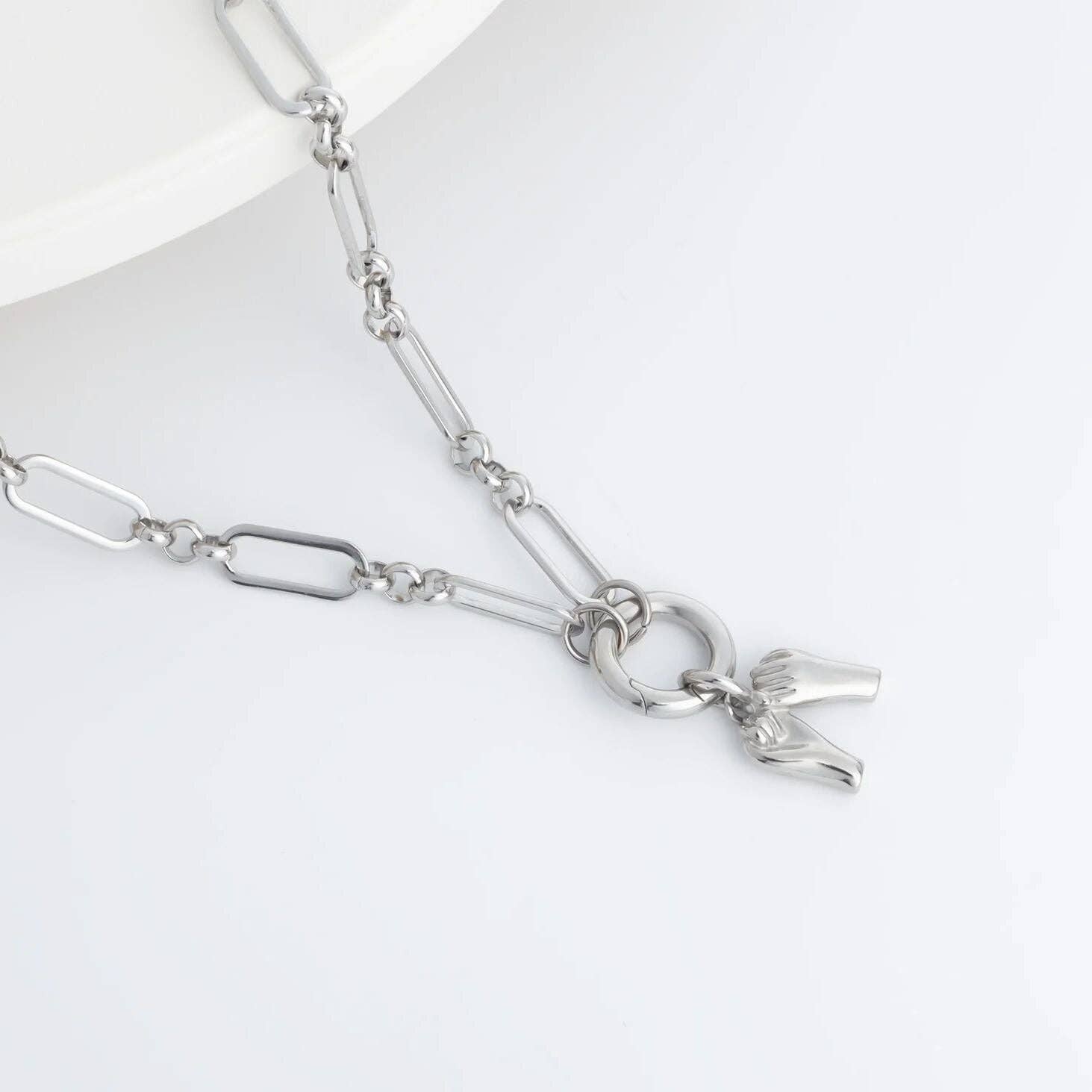 18K Gold PVD Stainless Steel Long Paperclip Charm Necklace: Gold