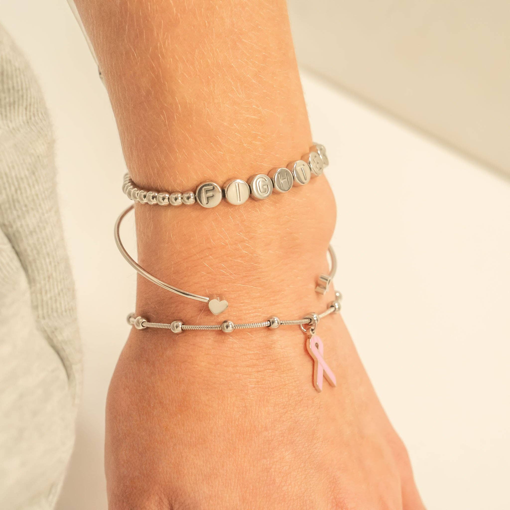 Breast Cancer Awareness Pink Ribbon Charm: Gold