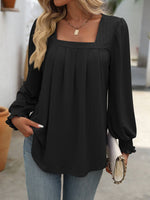 Square Neck Long Sleeve T-Shirt for Women: Pink / 95%polyester+5%spandex / L